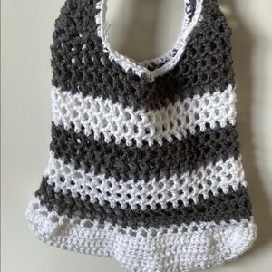 Hand made Black and White Crochet Tote Bag